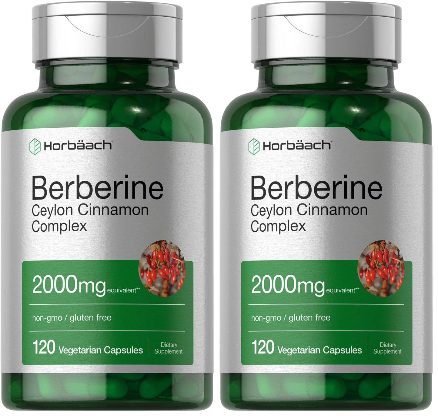 Horbäach Berberine with Ceylon Cinnamon – 2000mg, 120 Veggie Capsules (Pack of 2) | Vegetarian, Non-GMO & Gluten Free