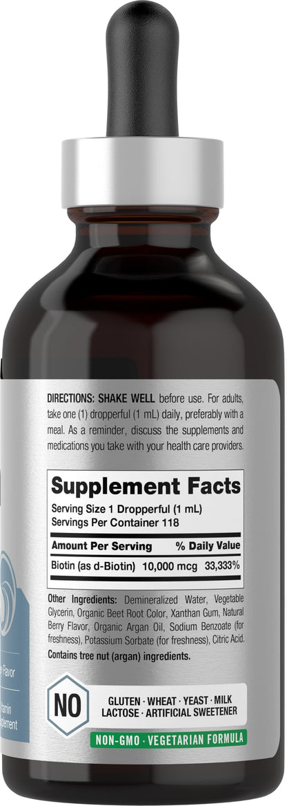 Horbäach Biotin Liquid Drops 10000mcg – Berry Flavor | Vegetarian, Non-GMO, Gluten Free