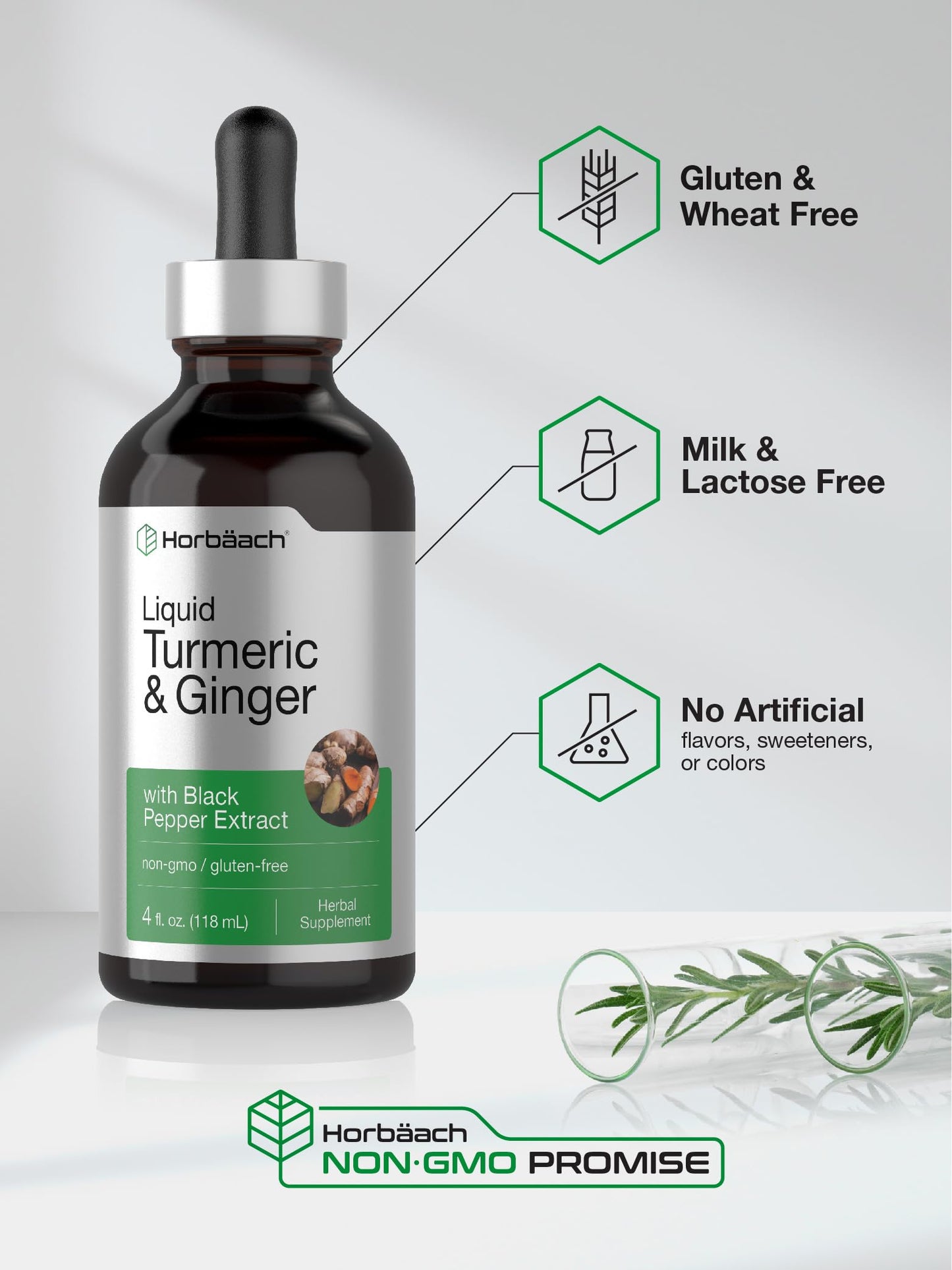 Horbaach Turmeric & Ginger Drops – 4 oz | Black Pepper Extract | Vegan & Gluten Free