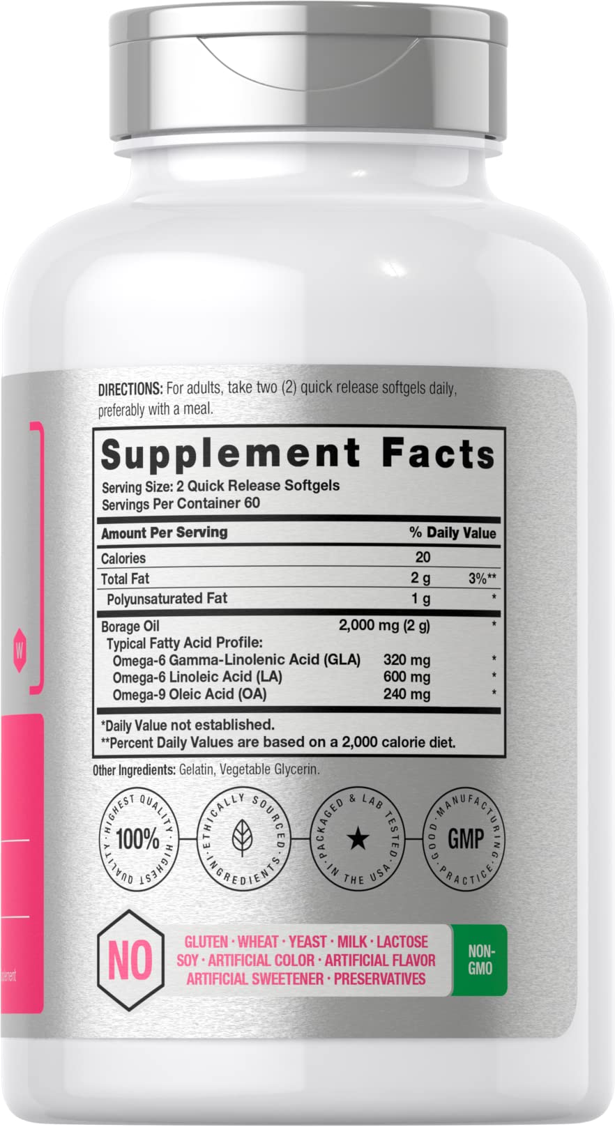 Horbäach Borage Oil Capsules 2000 mg | 120 Softgels | 320 mg GLA | Cold Pressed Seed Oil Supplement