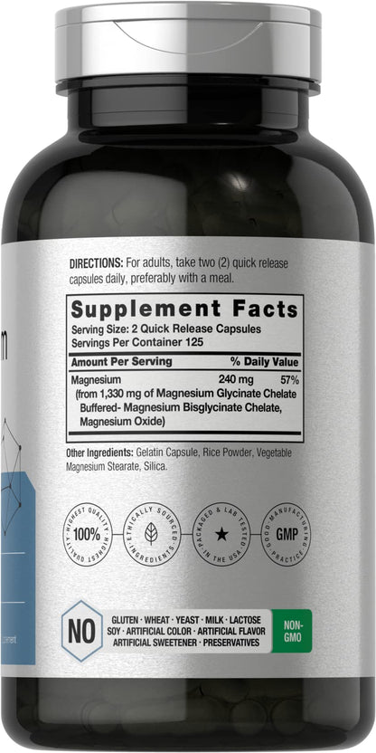 Horbäach Buffered Magnesium Glycinate 1330mg | 250 Capsules | Chelated Minerals