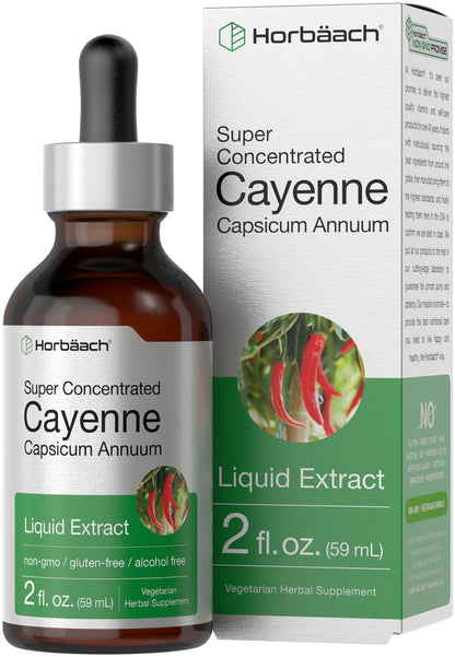 Horbäach Cayenne Pepper Tincture | 2 fl oz Liquid Extract | Vegetarian, Alcohol Free | Non-GMO, Gluten Free Supplement