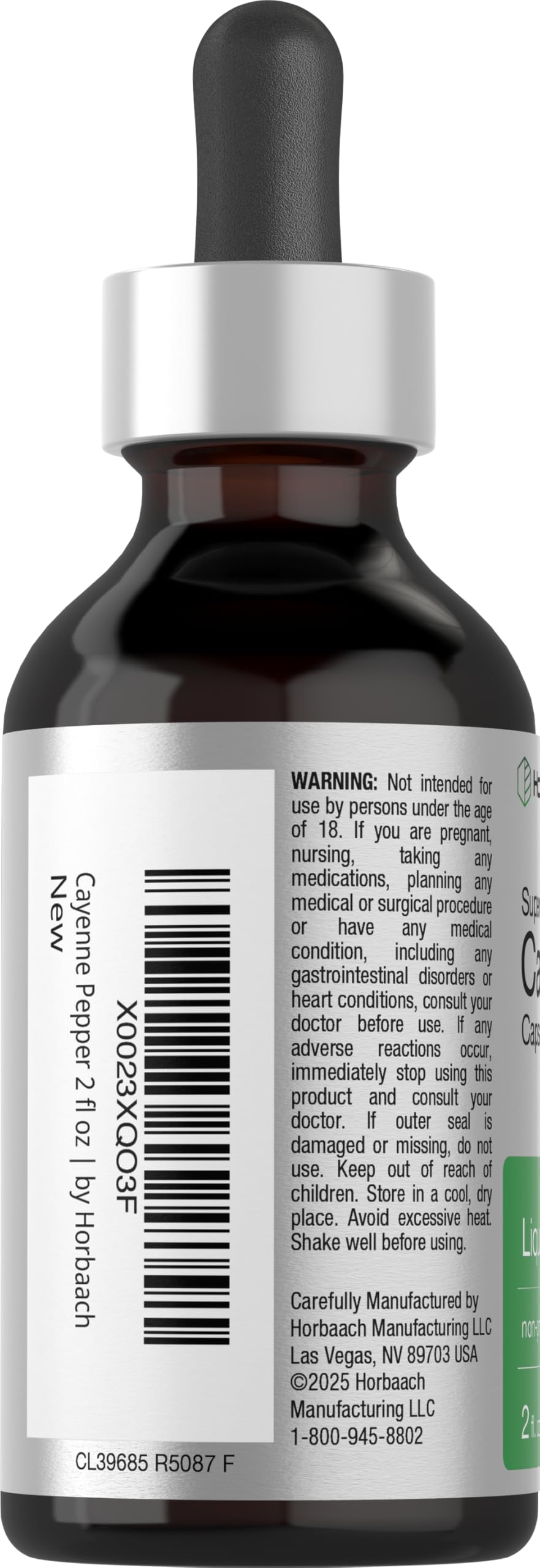 Horbäach Cayenne Pepper Tincture | 2 fl oz Liquid Extract | Vegetarian, Alcohol Free | Non-GMO, Gluten Free Supplement