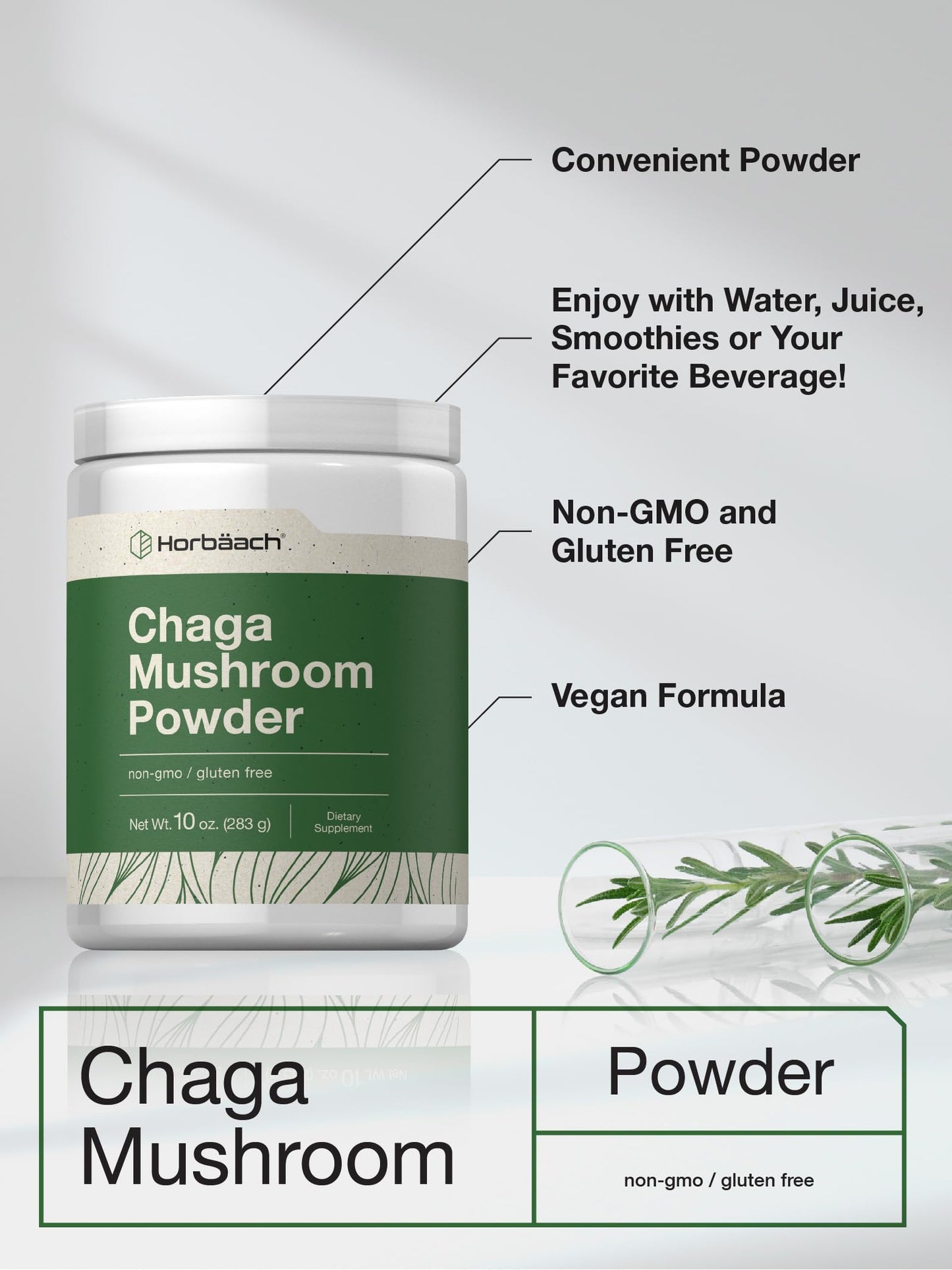 Horbäach Chaga Mushroom Powder – 10 oz | Vegan, Non-GMO & Gluten Free