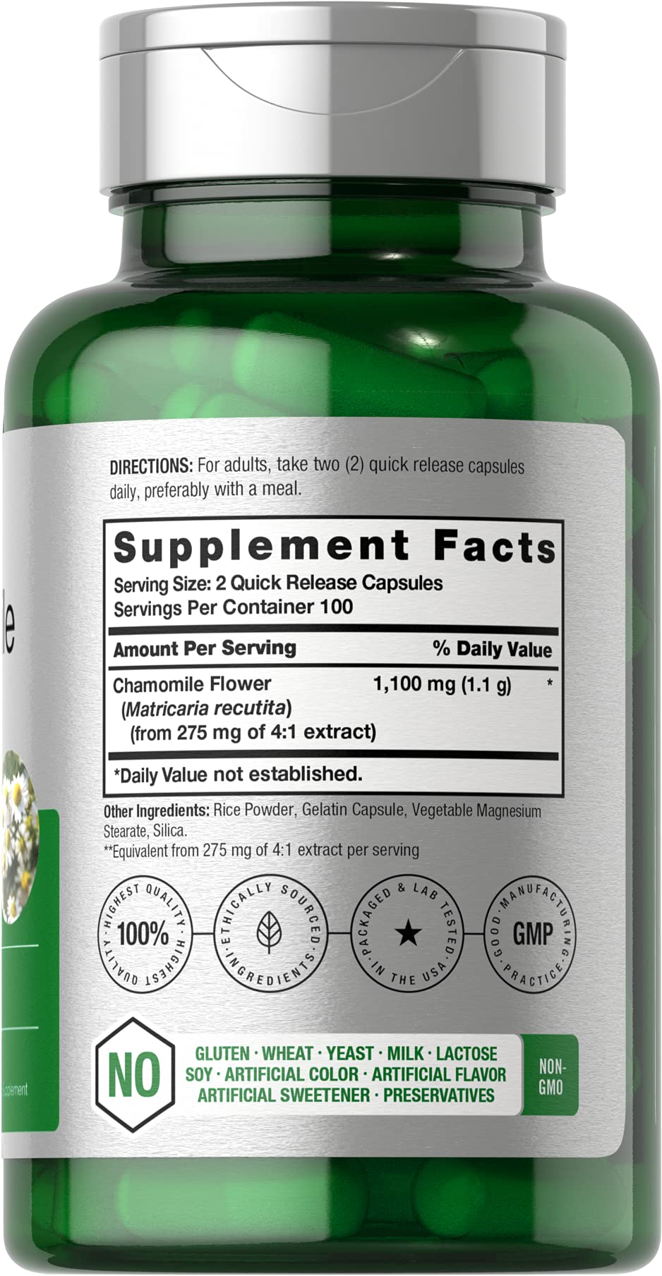 Horbäach Chamomile Flower Extract 1100mg Capsules | 200 Pills | Non-GMO
