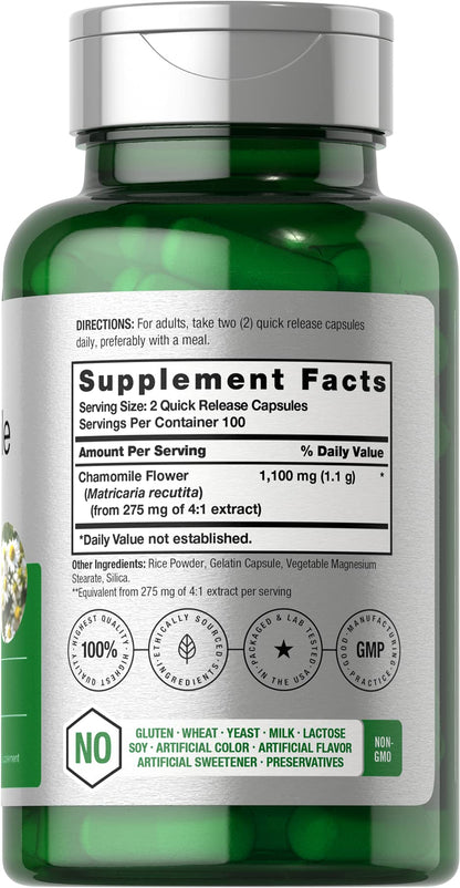 Horbäach Chamomile Flower Extract 1100mg Capsules | 200 Pills | Non-GMO