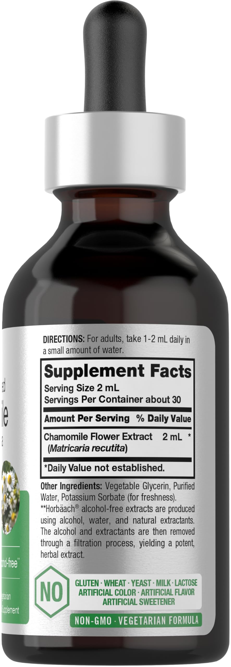 Horbäach Chamomile Extract Liquid | 2 fl oz Tincture | Alcohol Free | Super Concentrated Herb Supplement | Vegetarian Drops | Non-GMO, Gluten Free