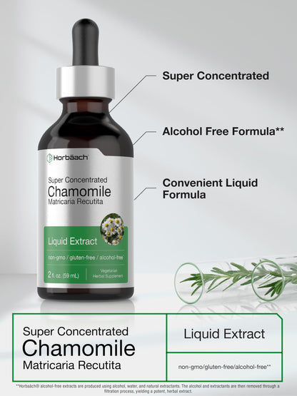 Horbäach Chamomile Extract Liquid | 2 fl oz Tincture | Alcohol Free | Super Concentrated Herb Supplement | Vegetarian Drops | Non-GMO, Gluten Free