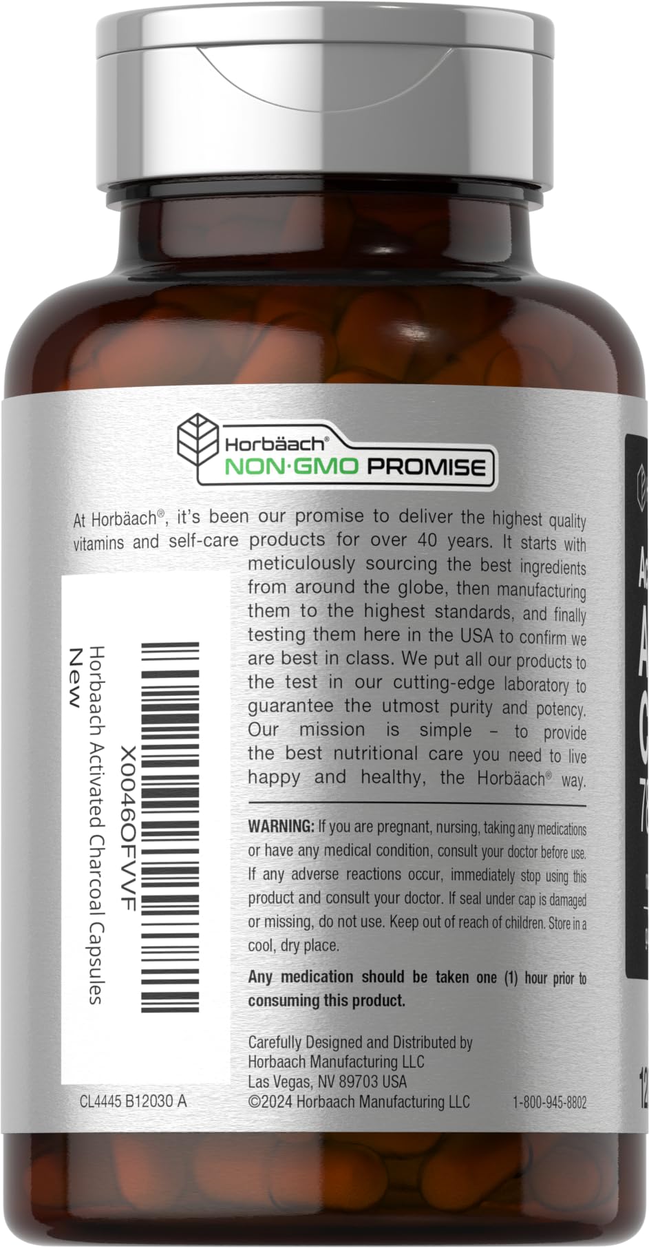 Horbäach Charcoal Pills 780mg – 120 Capsules | Activated Charcoal from Coconut Shells | Non-GMO & Gluten Free | Acti-Coal