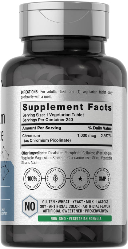 Horbaach Chromium Picolinate 1000mcg - 240 Tablets | Vegetarian, Non-GMO, Gluten Free