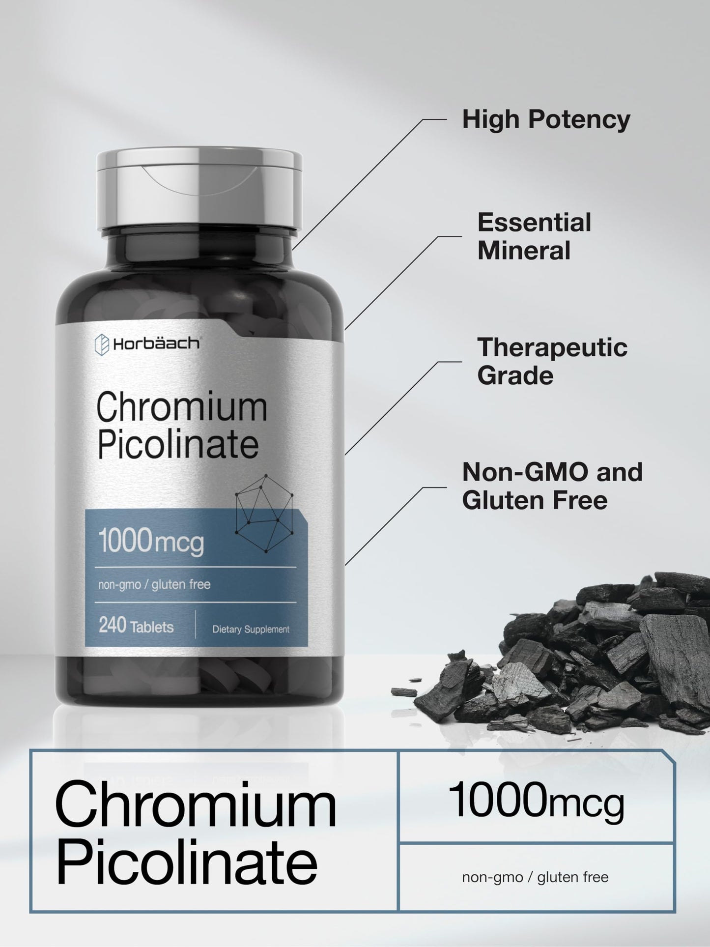 Horbaach Chromium Picolinate 1000mcg - 240 Tablets | Vegetarian, Non-GMO, Gluten Free