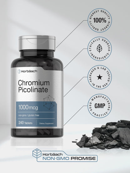 Horbaach Chromium Picolinate 1000mcg - 240 Tablets | Vegetarian, Non-GMO, Gluten Free