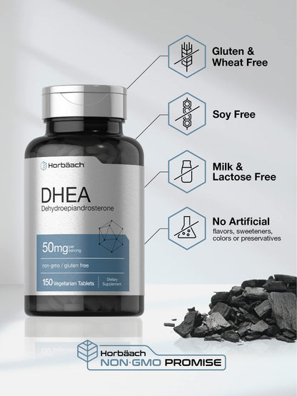 Horbäach DHEA 50mg | 150 Tablets | Non-GMO, Gluten Free