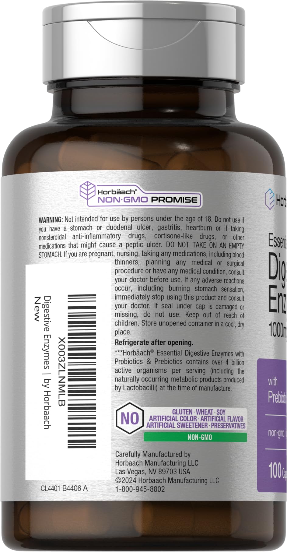 Horbäach Essential Digestive Enzymes – 100 Capsules | Non-GMO & Gluten Free