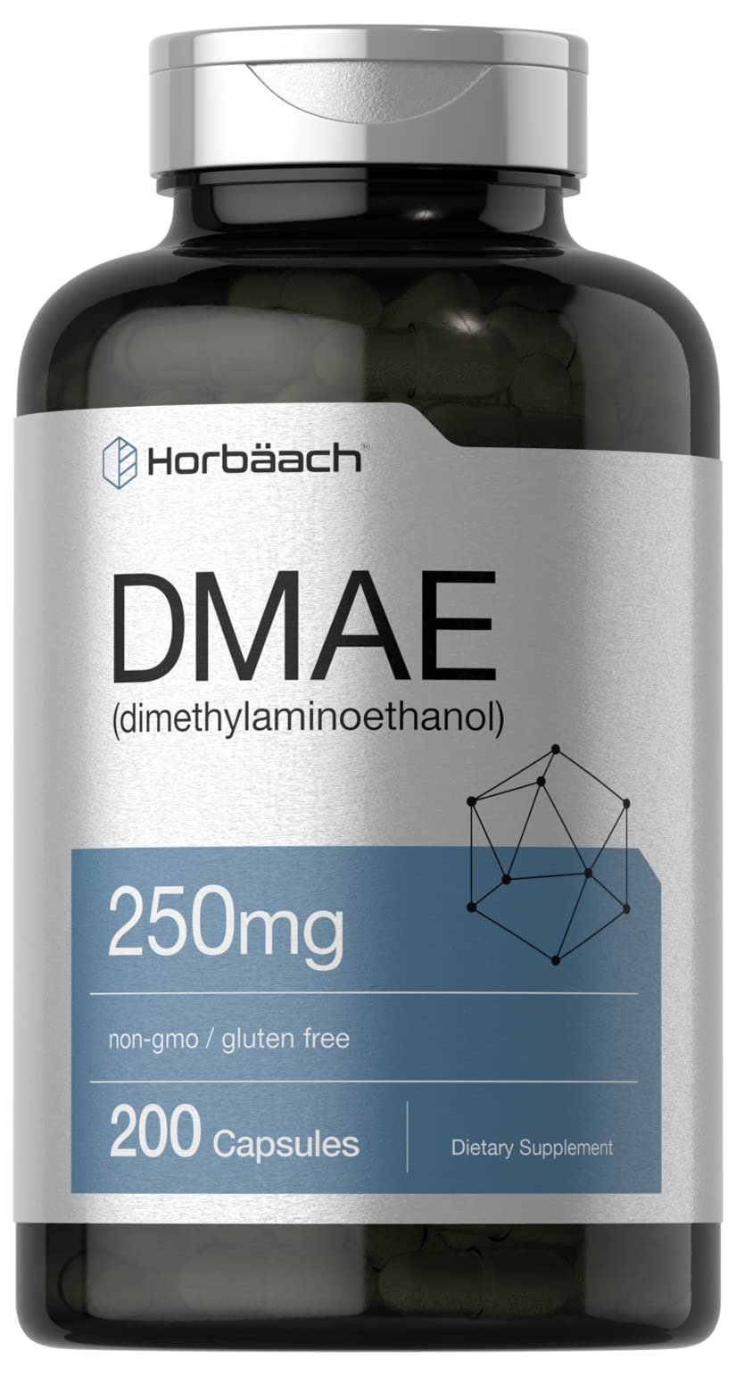 Horbaach DMAE Dimethylaminoethanol Bitartrate 250 mg | 200 Capsules | Non-GMO & Gluten Free Supplement