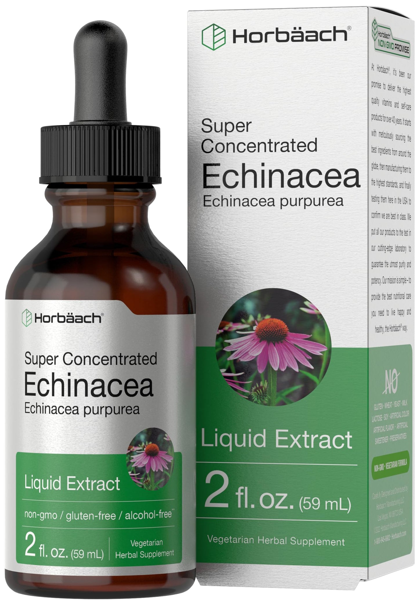 Horbaach Echinacea Drops Tincture - 2 fl oz | Alcohol-Free, Vegetarian, Non-GMO & Gluten Free