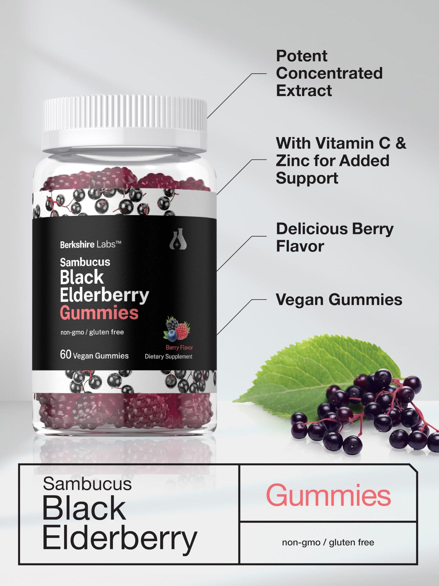 Horbaach Sambucus Black Elderberry Gummies – 60 Count, Vegan, Gluten Free, Vitamin C & Zinc