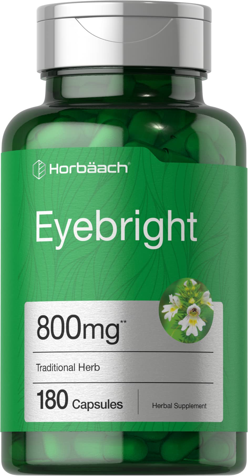 Horbäach Eyebright Herbal Supplement 800mg | 180 Capsules | Non-GMO & Gluten Free