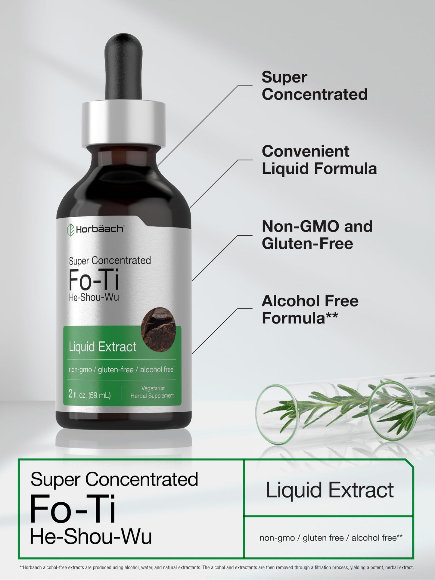 Horbäach FoTi Herb Liquid Root Extract – 2 oz | He Shou Wu | Alcohol Free | Gluten Free | Non-GMO
