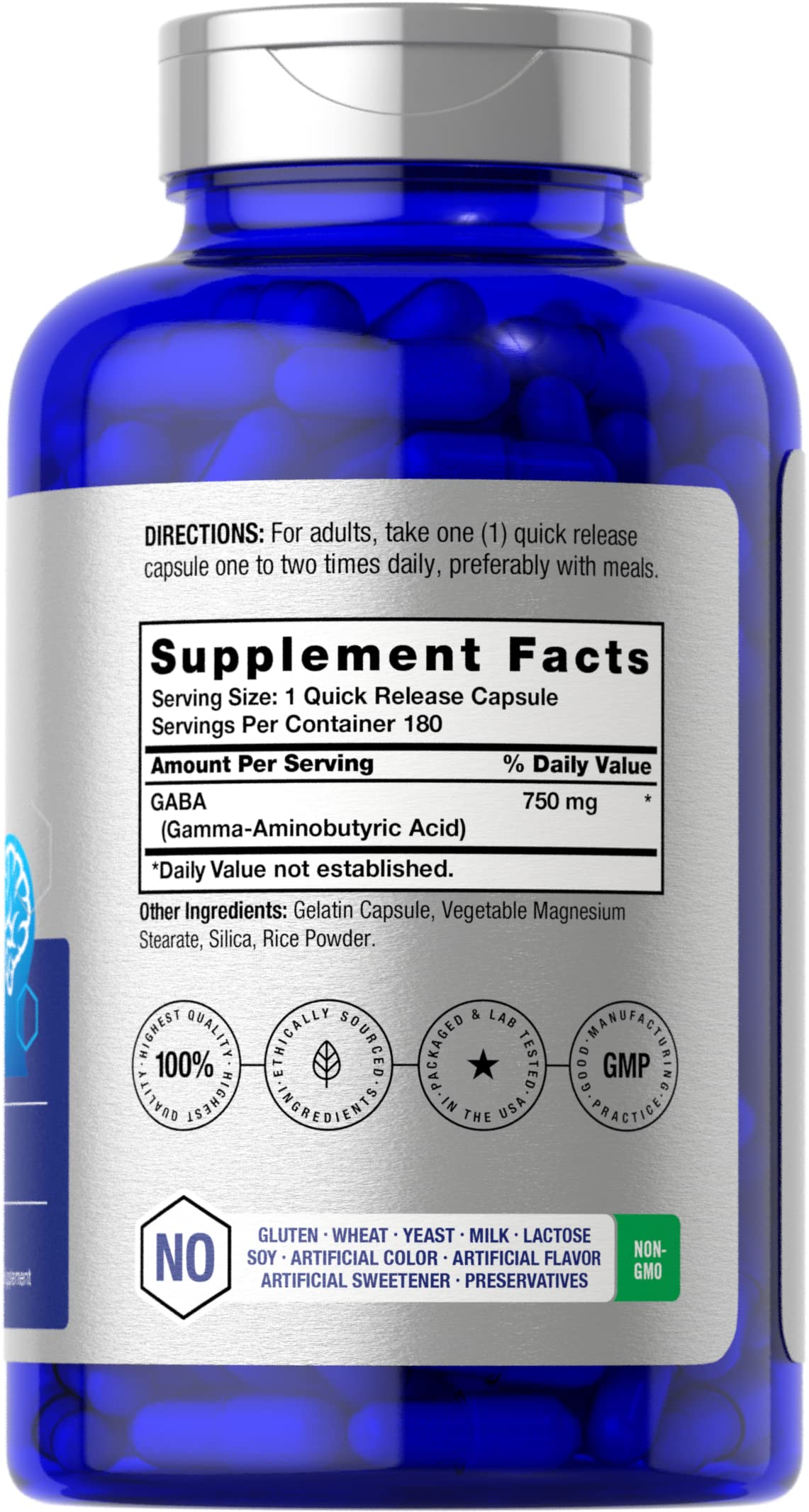Horbäach GABA 750mg – 180 Capsules | Gamma Aminobutyric Acid, Gluten Free, Non-GMO