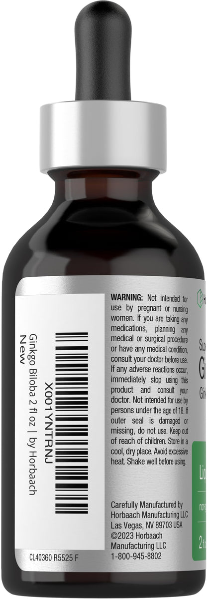 Horbäach Ginkgo Biloba Liquid Extract 2 fl oz – Alcohol-Free, Vegetarian, Non-GMO, Gluten Free