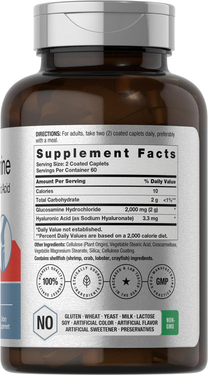 Horbäach Glucosamine HCL with Hyaluronic Acid – 2000mg (120 Caplets) | Non-GMO, Gluten Free