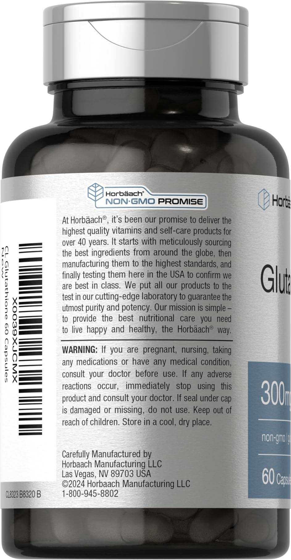 Horbaach Glutathione Supplement – 300 mg, 60 Capsules – Non-GMO & Gluten Free (Reduced Form)