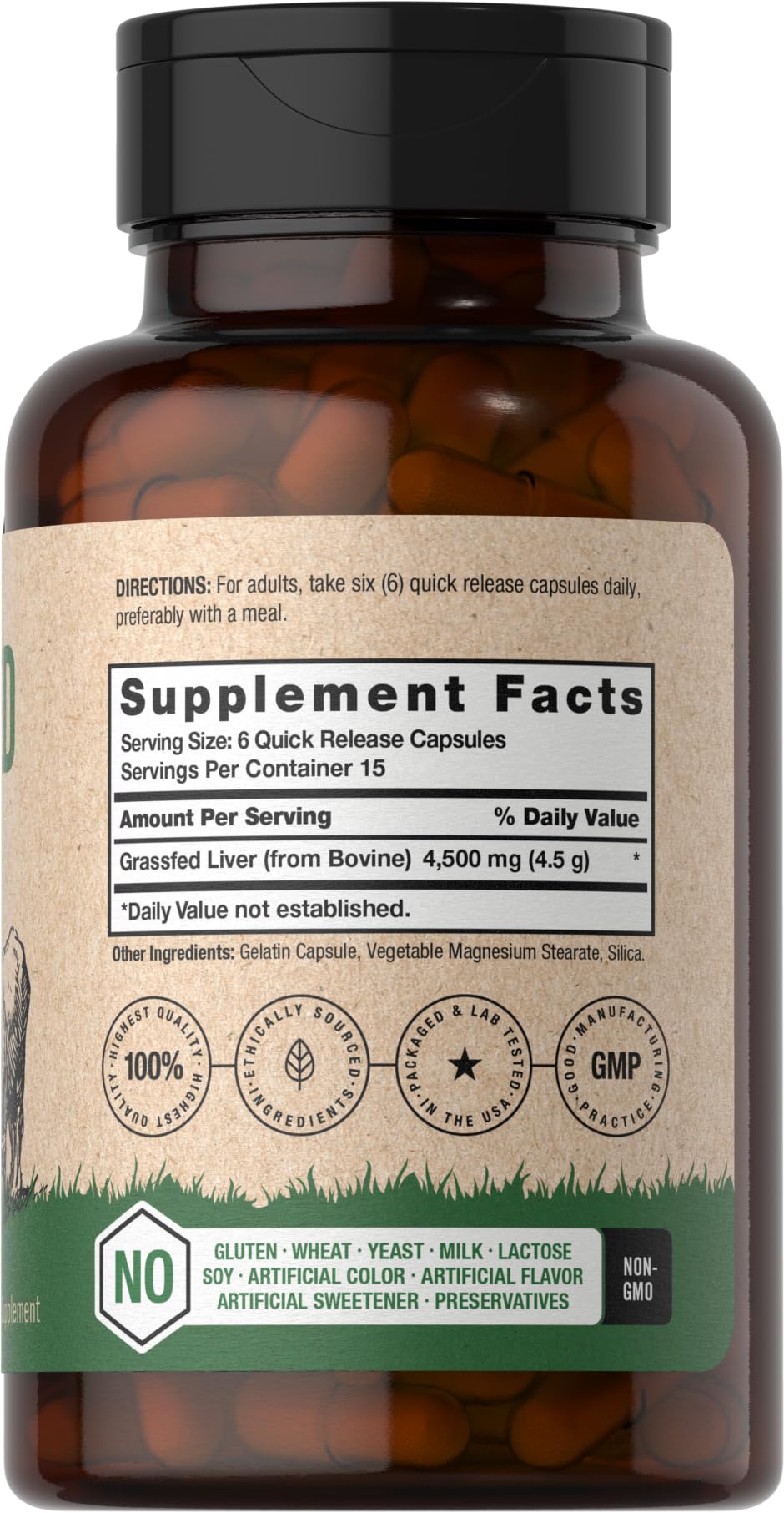 Horbäach Grass Fed Beef Liver – 4500mg, 90 Capsules