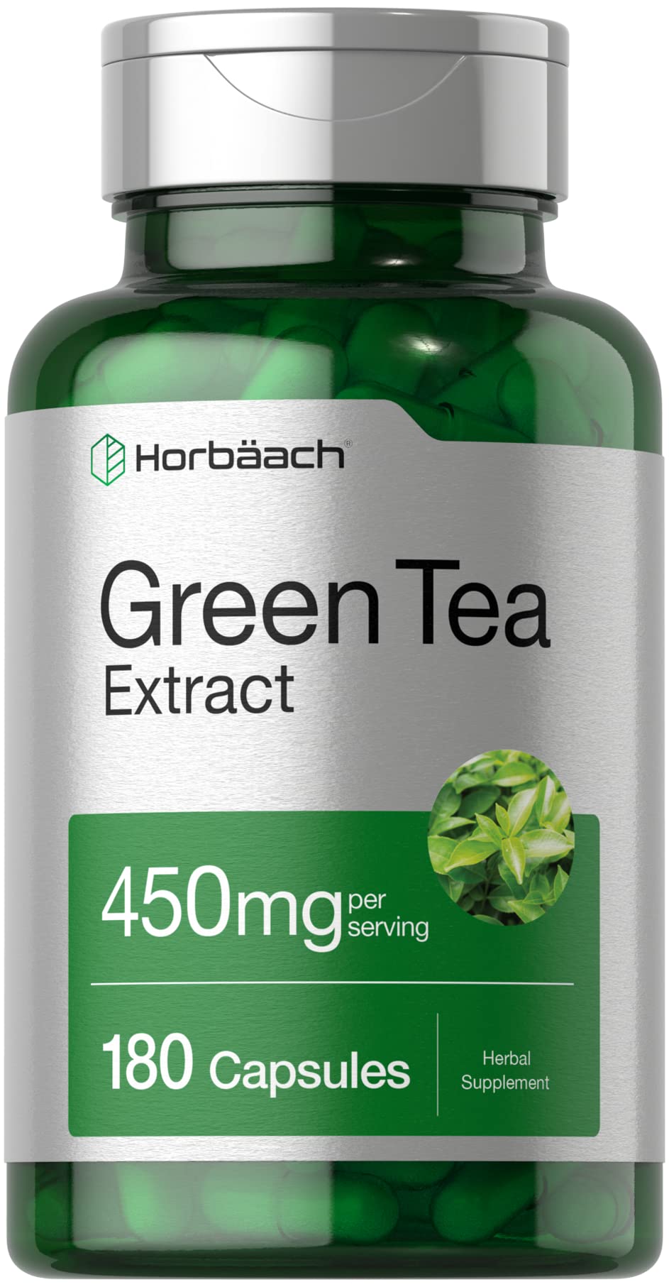 Horbäach Green Tea Extract Capsules 450mg | 180 Count | Herbal Supplement | Non-GMO & Gluten Free