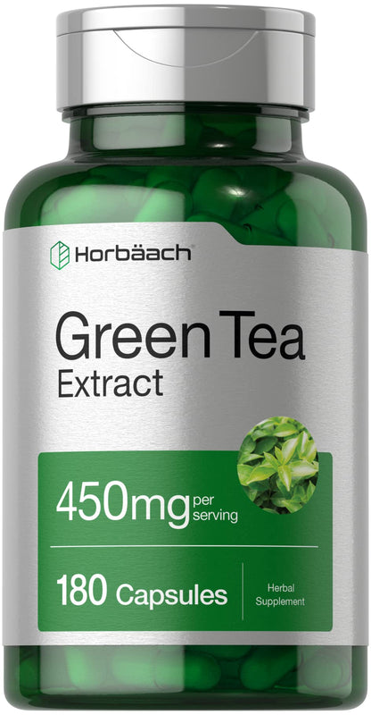 Horbäach Green Tea Extract Capsules 450mg | 180 Count | Herbal Supplement | Non-GMO & Gluten Free