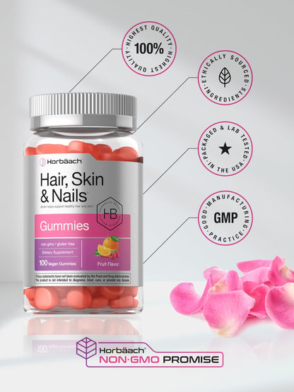 Horbäach Hair, Skin & Nails Gummies – 100 Count | Biotin | Non-GMO & Gluten Free