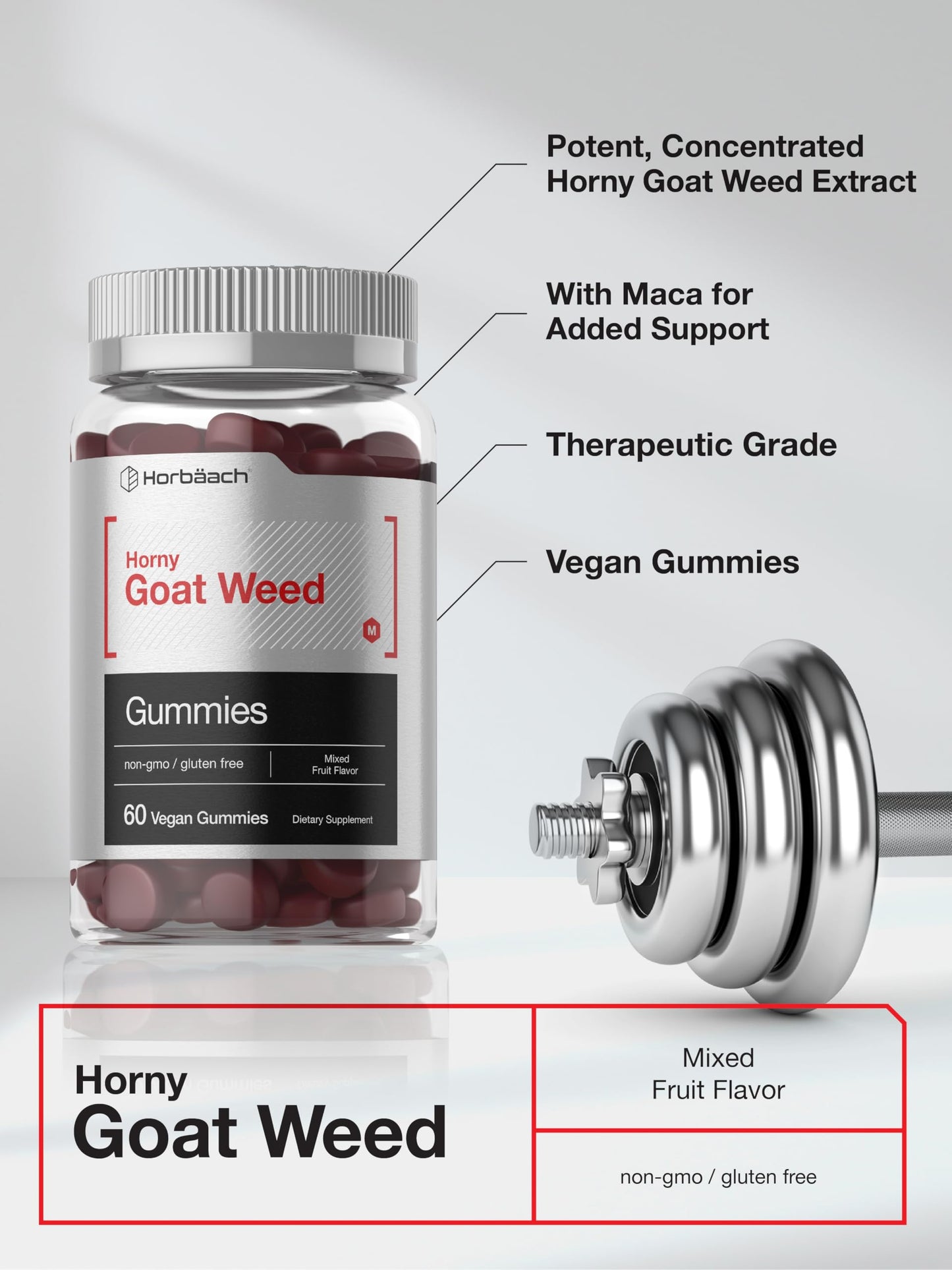 Horbaach Horny Goat Weed Gummies for Men & Women – 60 Count Mixed Fruit