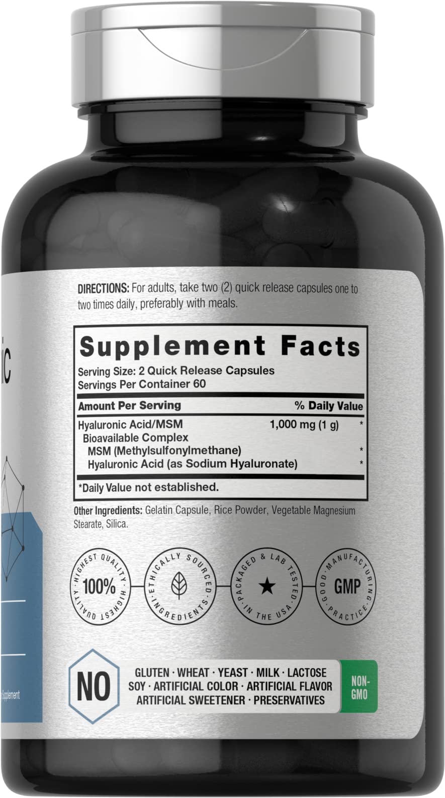 Horbäach Hyaluronic Acid with MSM – 1000 mg, 120 Capsules | Non-GMO & Gluten Free