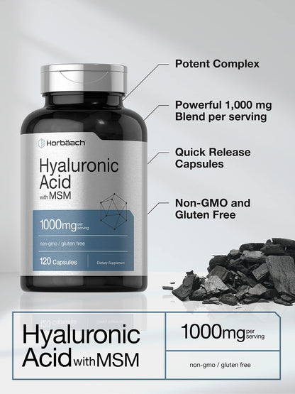 Horbäach Hyaluronic Acid with MSM – 1000 mg, 120 Capsules | Non-GMO & Gluten Free