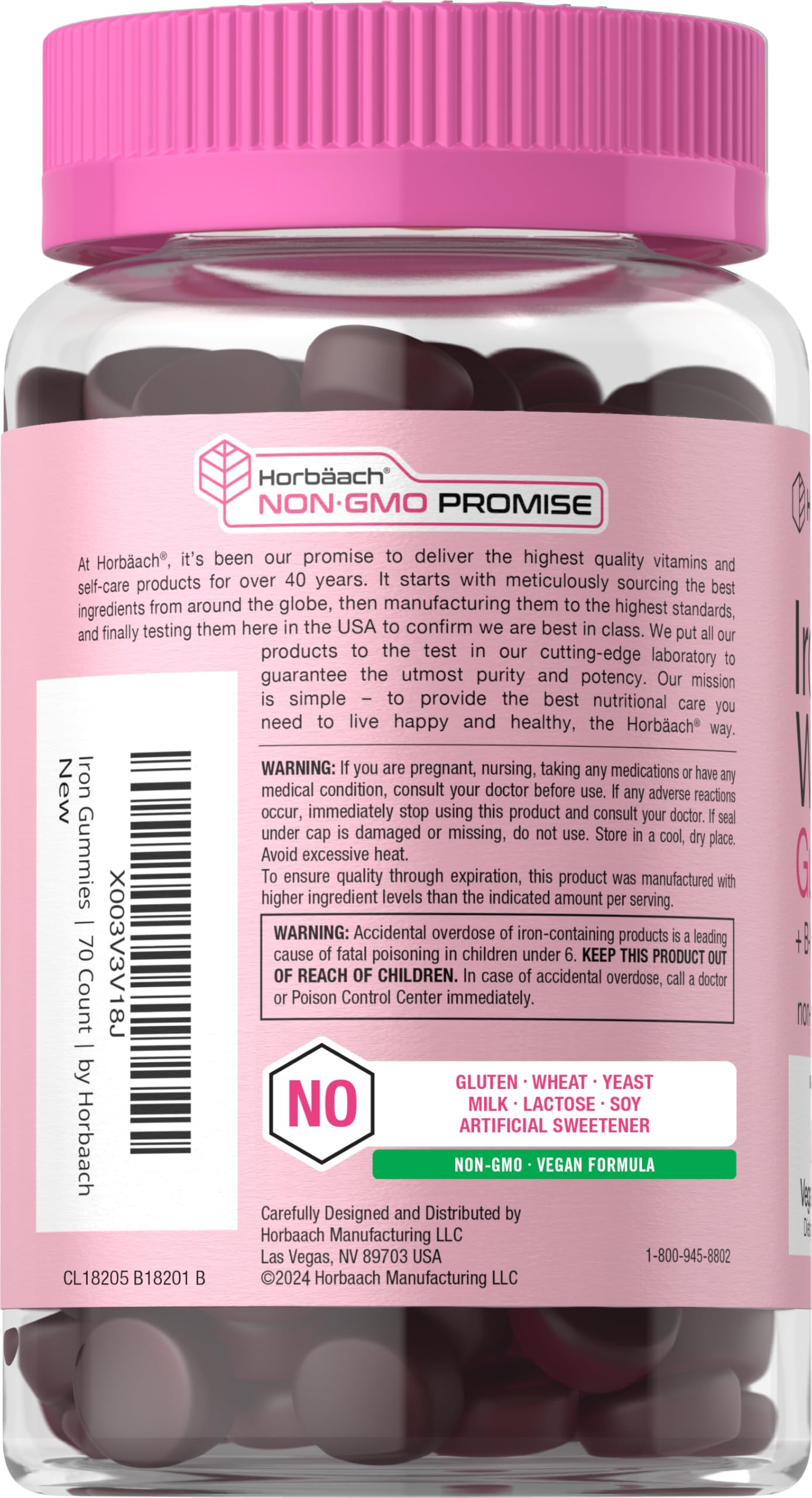Horbäach Iron Gummies for Women – 70 Count, Grape Flavor | Vegan, Non-GMO, Gluten Free