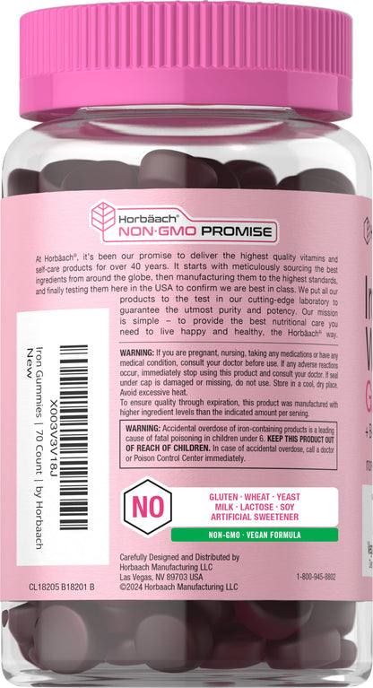 Horbäach Iron Gummies for Women – 70 Count, Grape Flavor | Vegan, Non-GMO, Gluten Free