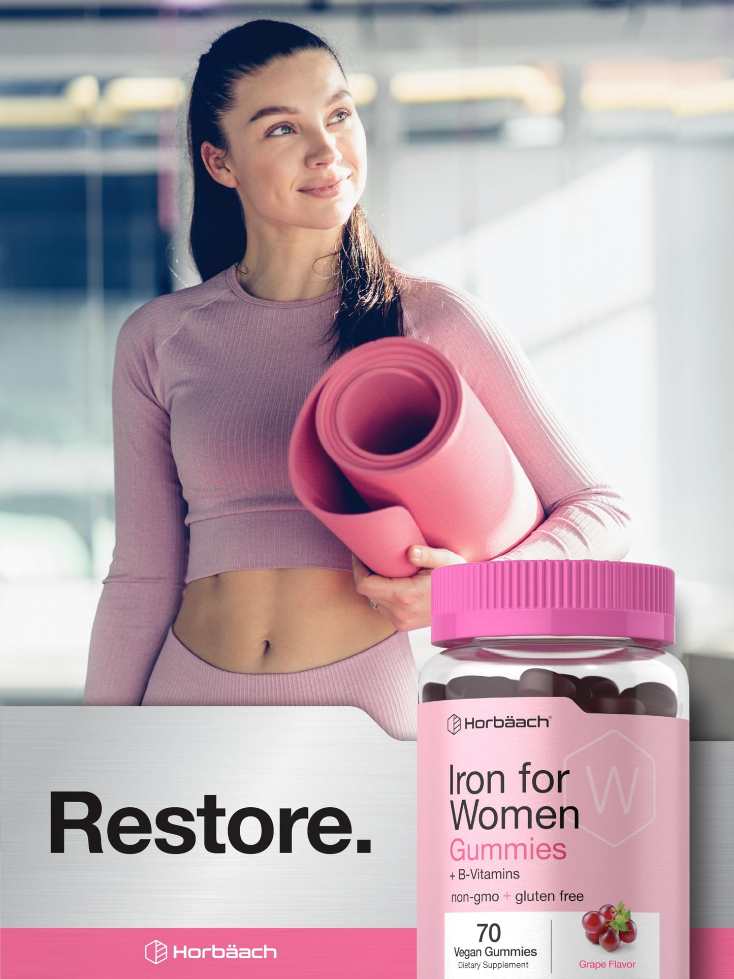 Horbäach Iron Gummies for Women – 70 Count, Grape Flavor | Vegan, Non-GMO, Gluten Free