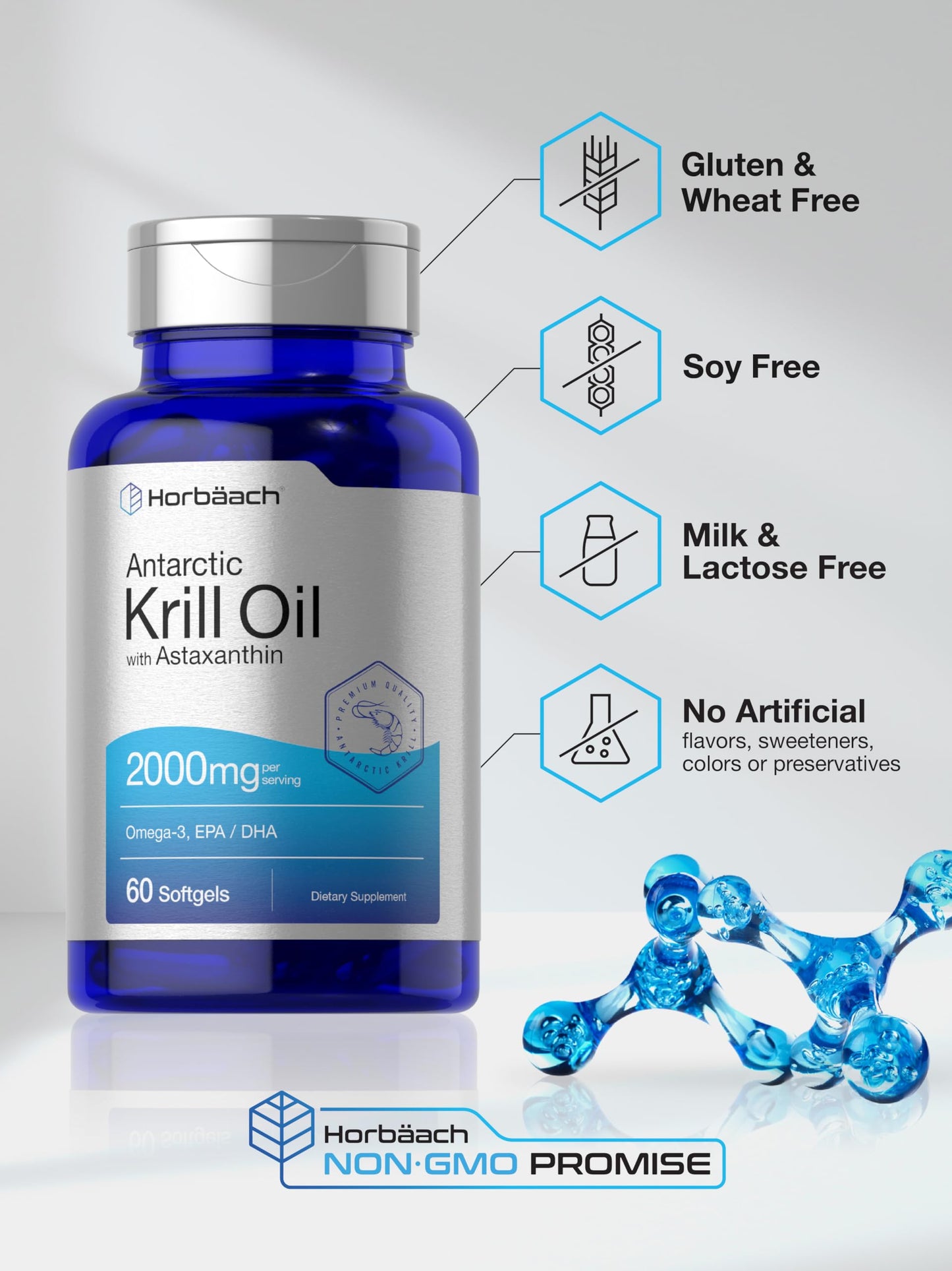 Horbäach Antarctic Krill Oil 2000mg | 60 Softgels | Omega-3 EPA/DHA