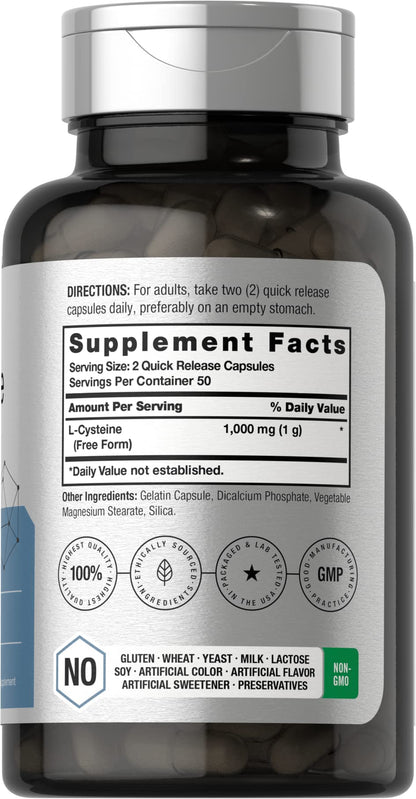 Horbäach L-Cysteine 1000mg – 100 Powder Capsules | Non-GMO, Gluten Free