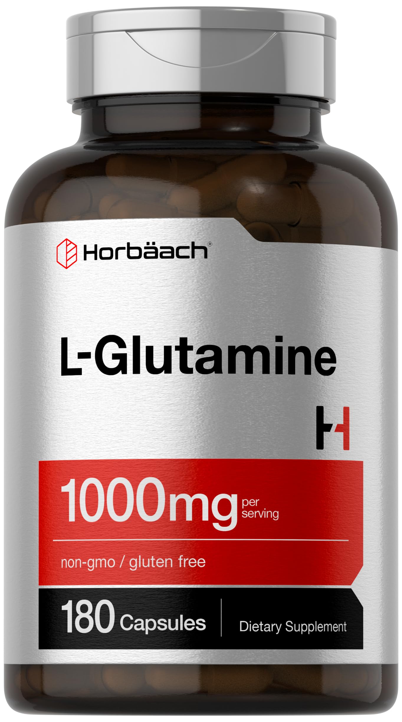 Horbaach L-Glutamine Capsules 1000mg – 180 Count | Non-GMO & Gluten Free | Pre & Post Workout