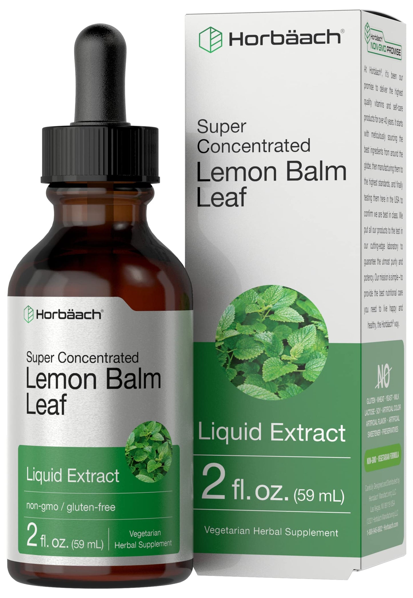 Horbäach Lemon Balm Tincture - 2 fl oz | Vegetarian Liquid Extract | Gluten Free & Non-GMO