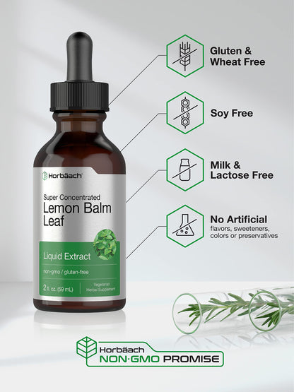 Horbäach Lemon Balm Tincture - 2 fl oz | Vegetarian Liquid Extract | Gluten Free & Non-GMO