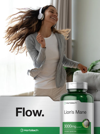 Horbäach Lions Mane Supplement | 3000mg | 80 Absorbable Softgels | Non-GMO & Gluten Free Extract