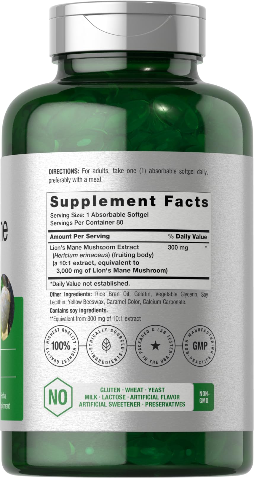 Horbäach Lions Mane Supplement | 3000mg | 80 Absorbable Softgels | Non-GMO & Gluten Free Extract