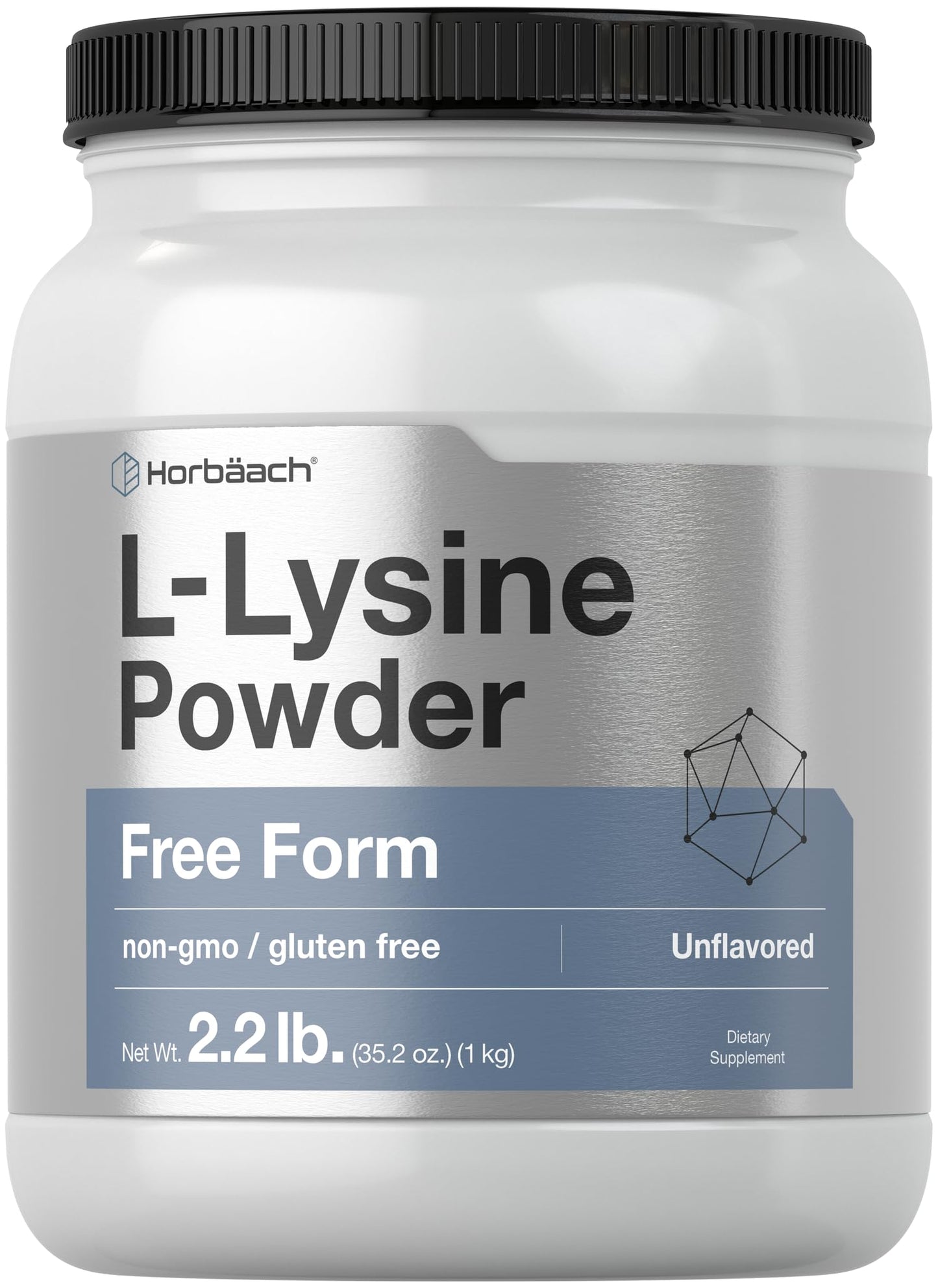 Horbäach L-Lysine Powder 2.2 lbs - Unflavored Free Form, Vegetarian, Non-GMO, Gluten Free Formula
