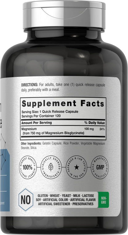 Horbäach Magnesium Bisglycinate 750mg - 120 Capsules | Non-GMO & Gluten Free