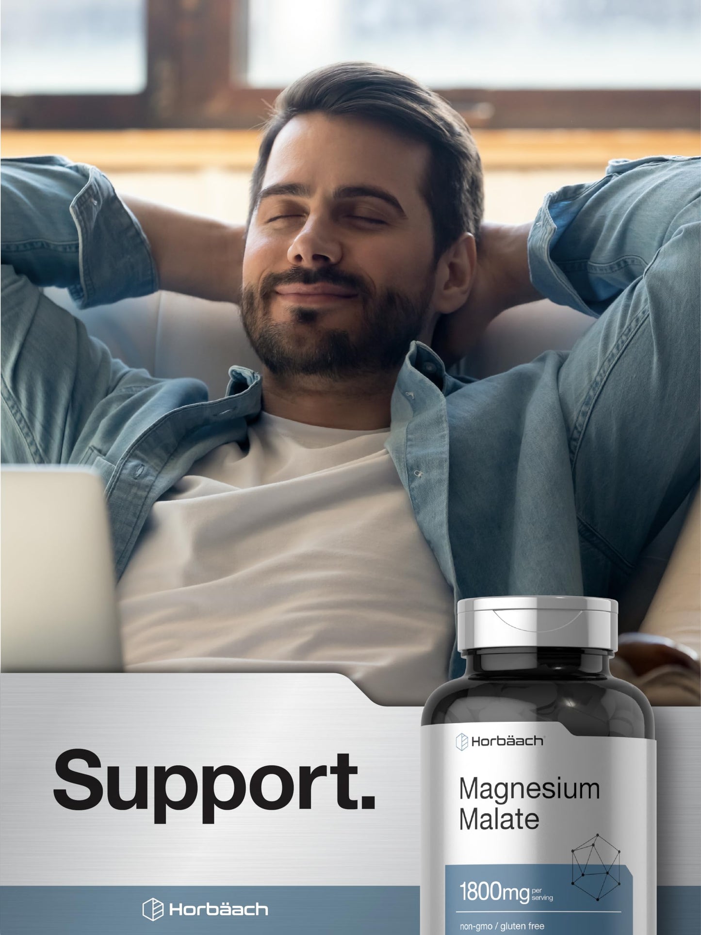 Horbäach Magnesium Malate 1800mg - 250 Coated Caplets | Vegetarian, Gluten Free, Non-GMO