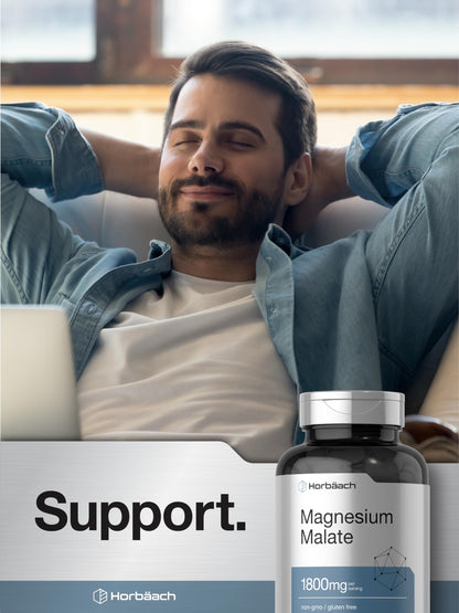 Horbäach Magnesium Malate 1800mg - 250 Coated Caplets | Vegetarian, Gluten Free, Non-GMO