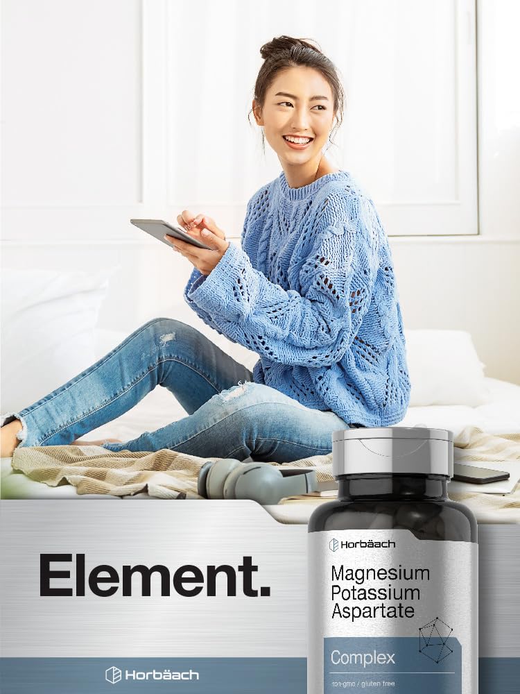 Horbäach Magnesium Potassium Aspartate Complex | 180 Capsules | Non-GMO & Gluten Free Formula