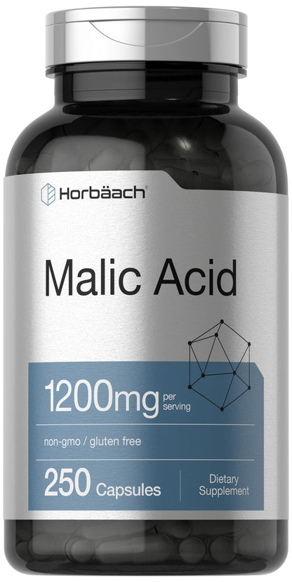 Horbäach Malic Acid Capsules 1200mg | 250 Count | Non-GMO & Gluten Free